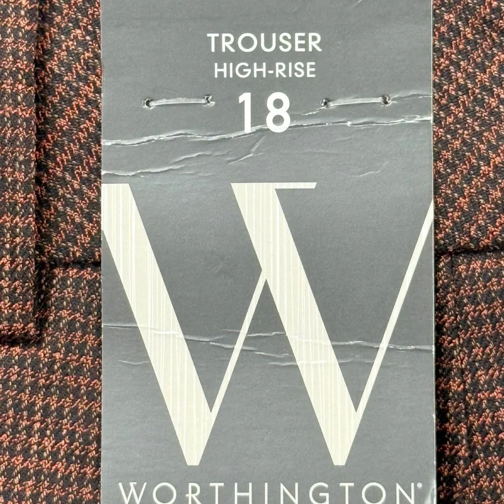 Worthington Women's High-Rise Modern Fit Stretch Rust Black Trousers Size 18 NWT